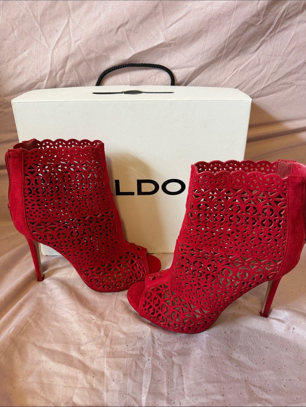 ALDO Red Laser-Cut Peep-Toe Stiletto Booties